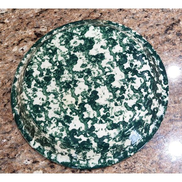 Green Clover Spongeware Pie Plate Pottery - 9" - Picture 9 of 16